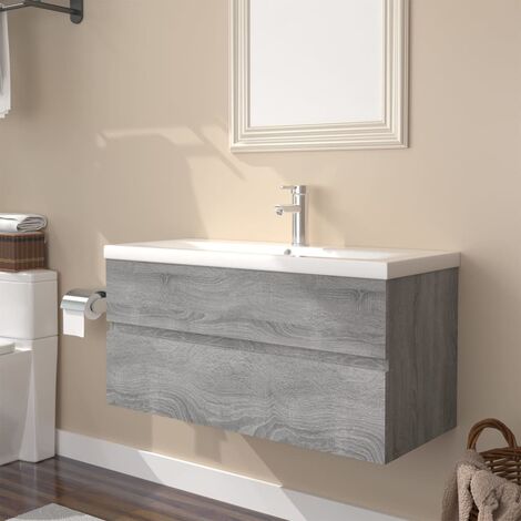 vidaXL Mobile Bagno e Lavabo Integrato Grigio Sonoma Legno Multistrato