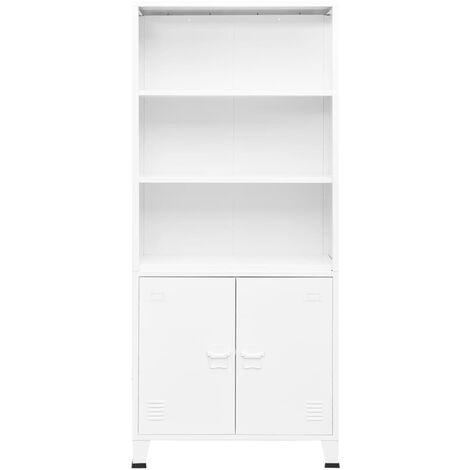 Libreria Industriale 80x32x180 cm in Acciaio 3 scomparti e 2 ante vari  colori colore : Bianco