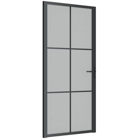 vidaXL Porta Interna 93x201,5 cm Nero Opaco Vetro e Alluminio