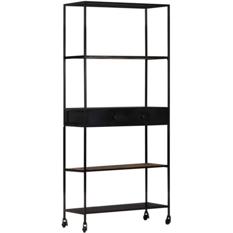Libreria con ruote struttura nera in metallo e piani in legno varie misure dimensioni : 90 x 35