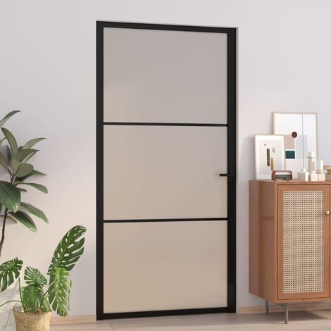 vidaXL Porta Interna 102,5x201,5 cm Nero Opaco in Vetro e Alluminio (1/5)