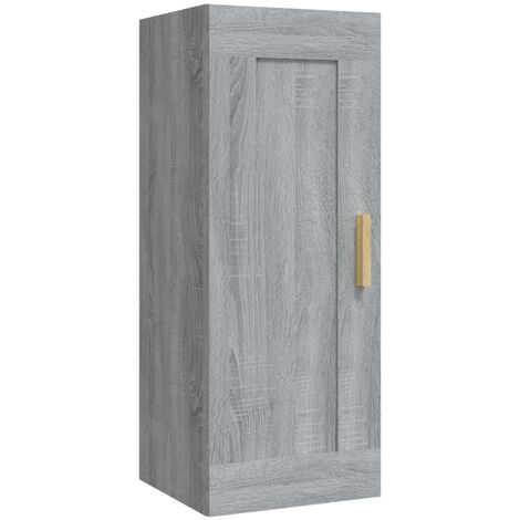Armadietti A Parete 2 Pezzi, Grigio Sonoma, In Legno Multistrato, Con Anta In Vetro, 69,5x34x90 Cm Cadauno