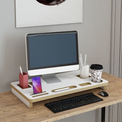 Supporto per monitor, rialzo in legno per schermo computer iMac, ripiano  porta scrivania in legno, accessori per l'area di lavoro, legno di quercia  e noce -  Italia