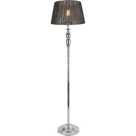 Lampada da Terra 151 cm x ø 40 cm a Stelo Cromata con Paralume in Tessuto