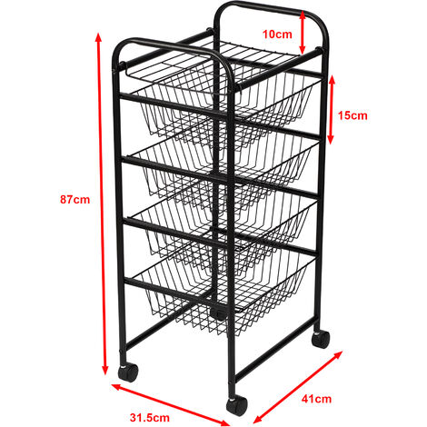 CARRELLO CUCINA 3 CESTINI METALLO 4 RUOTE 41 x 26 x 64 cm SALVASPAZIO BIANCO