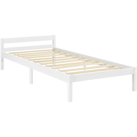 Letto in Legno di Pino con Testiera Bassa Design Minimal Bianco varie  misure colore : 90 x