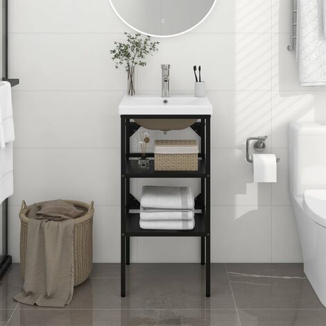 vidaXL Telaio per Lavabo da Bagno con Lavabo Integrato Nero in Ferro