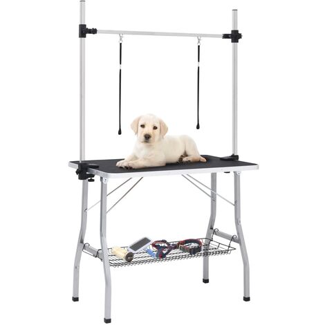 vidaXL Tavolo Toelettatura per Cani Regolabile con 2 Anelli e Cesto