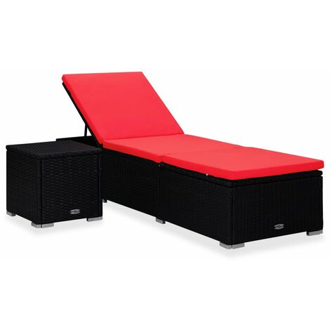 vidaXL Lettino Prendisole con Cuscino e Tavolino in Polyrattan Rosso (1/5)