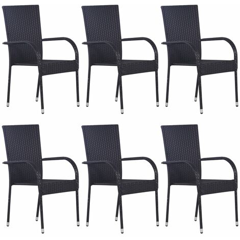 vidaXL Sedie da Esterno Impilabili 6 pz in Polyrattan Nere