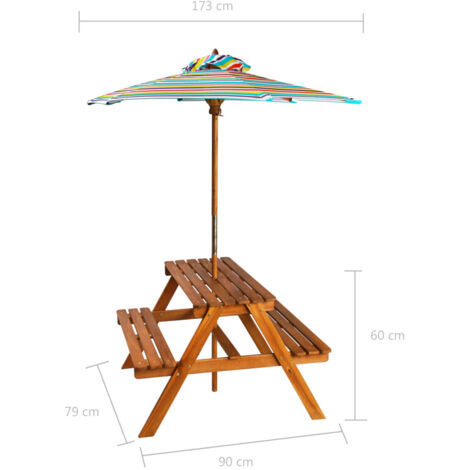 Tavolo Da Picnic Per Bambini In Legno Con Ombrello, Panche E Cuscini - Set 4 In 1 Con Sabbia E Acqua