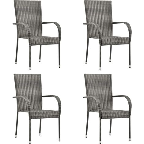 vidaXL Sedie da Esterno Impilabili 4 pz Grigie in Polyrattan