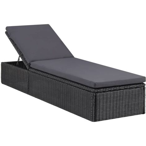 vidaXL Lettino Prendisole in Polyrattan Nero e Grigio Scuro