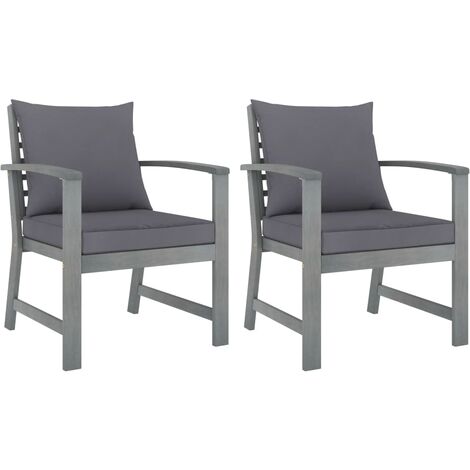 vidaXL Sedie da Giardino e Cuscini Grigio Scuro 2 pz Massello Acacia