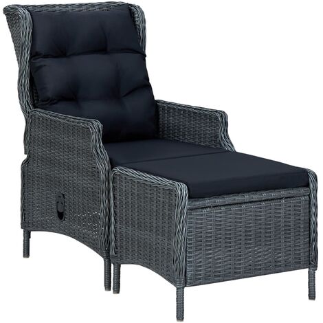 vidaXL Sedia da Giardino Reclinabile con Pouf Polyrattan Grigio Scuro
