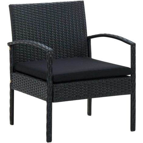 Robusta sedia da giardino o terrazza in polyrattan con cuscino vari colori colore : Nero