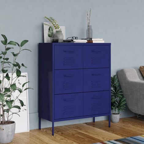 vidaXL Cassettiera Blu Marino 80x35x101,5 cm in Acciaio