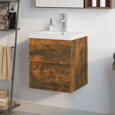 vidaXL Mobile Bagno con Lavabo Integrato Rovere Fumo Legno Multistrato (1/5)