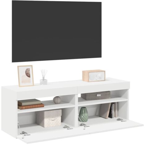 vidaXL Mobili Porta TV con Luci LED 2 pz Bianchi 60x35x40 cm