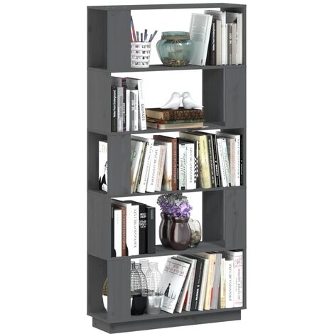 Divisorio libreria in legno massello 80x25x163,5 cm a 5 ripiani