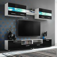 Set Parete Attrezzata Porta TV con Luci LED 5 pz Nero Lucido vidaXL 605232