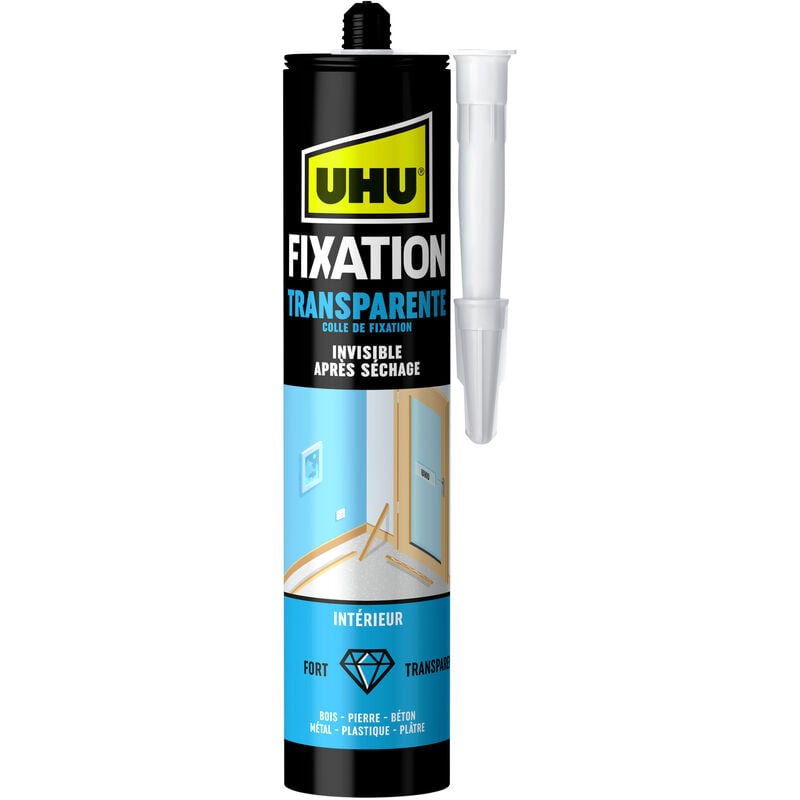 UHU Fixation express - Colle de montage ultra forte et rapide, transparente, cartouche 310g