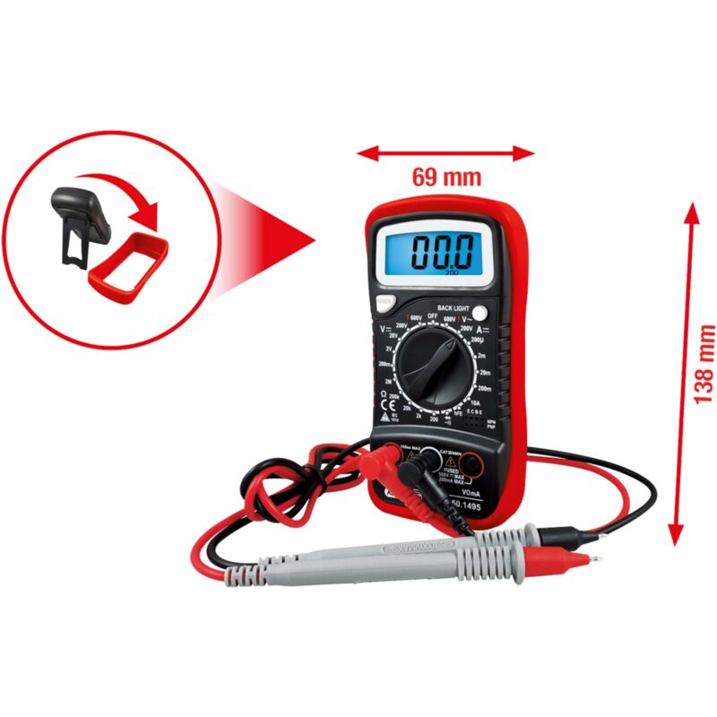 Multimètre Digital KS Tools 150.1495 - Mesure Tension/Résistance/Continuité - Boîtier Robustec