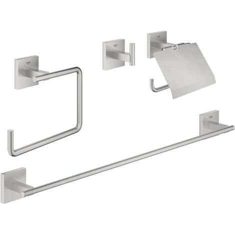 Grohe QuickFix Start Cube - Set d'accessoires de salle de bain 4 en 1, supersteel 41115DC0