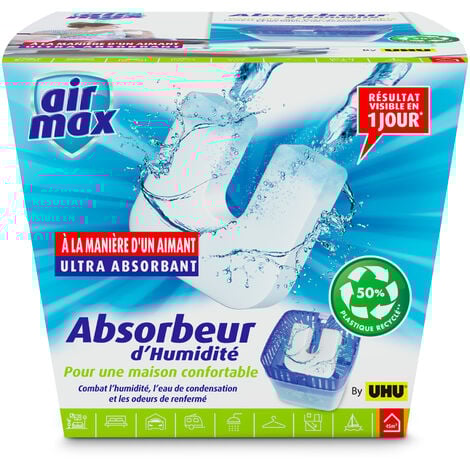 UHU Air max magnet - Absorbeur d'humidité très rapide et efficace, un absorbeur de  450g et 1 recharge magnet ultra-absorbante 450 g incluse