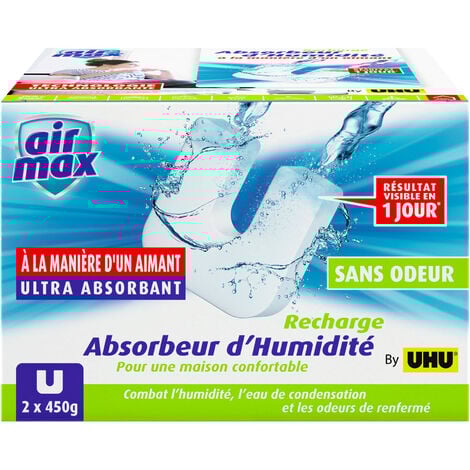 UHU Air max magnet - Recharges sans parfum pour absorbeur d'humidité Air max magnet, 2x 450g
