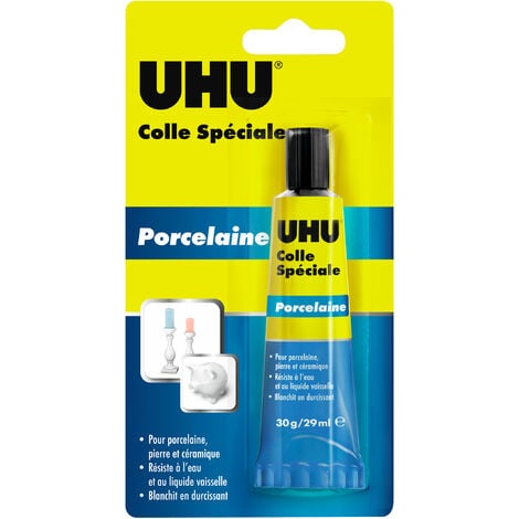 UHU Colle spéciale porcelaine - Colle idéale pour la porcelaine, le marbre, le grès et la céramique, blanche, tube 30g