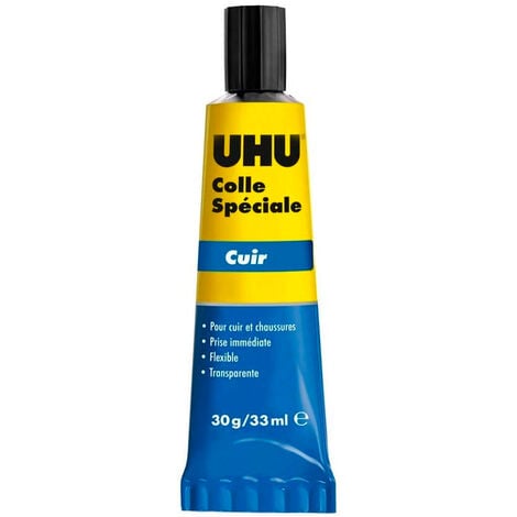 UHU Colle spéciale cuir et chaussure - Colle idéale pour réparer les semelles usées, les talons et les trous des chaussures, transparente, tube de 30g