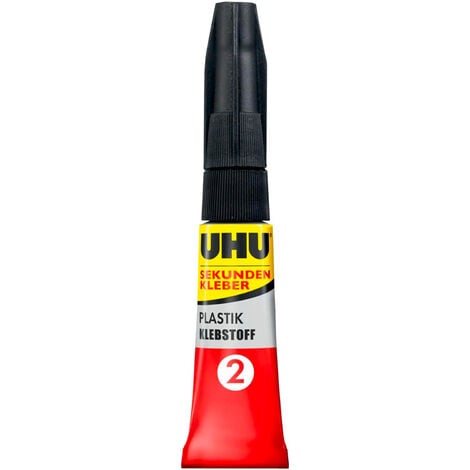 UHU Power glue tous plastiques - colle instantanée, ultra rapide et forte, tous plastiques, transparente, tube activateur 3ml + tube colle 2g