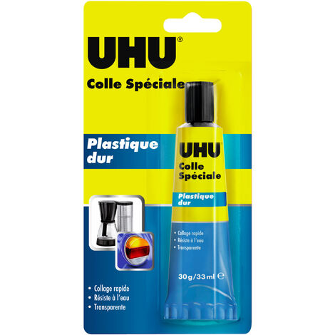UHU Colle spéciale plastique dur - colle idéale pour toutes les matières plastiques courantes , transparente, tube 30g
