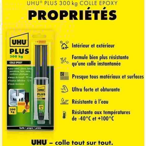 UHU Colle époxy plus - Colle époxy 2 composants, super forte, rapide et précise, serringue avec canule auto-mélangeuse, transparent, 15g