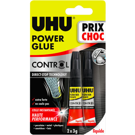 Colle liquide instantanée UHU Power – Ultra forte, anti-goutte, sans solvant – Pour bois, métal, céramique – Tubes 2x3g (1/7)
