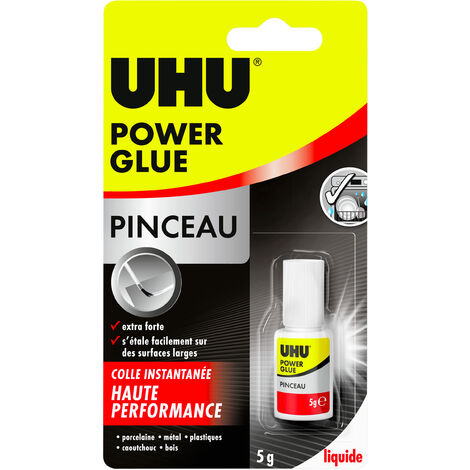 UHU Power glue liquide pinceau - colle extra forte, instantanée, sans solvants, transparente, pinceau applicateur intégré, tubes 5g