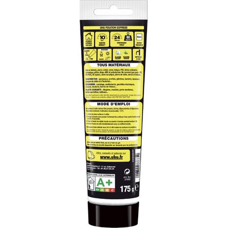 UHU Fixation express - Colle de montage ultra forte et rapide, blanche, tube 175g