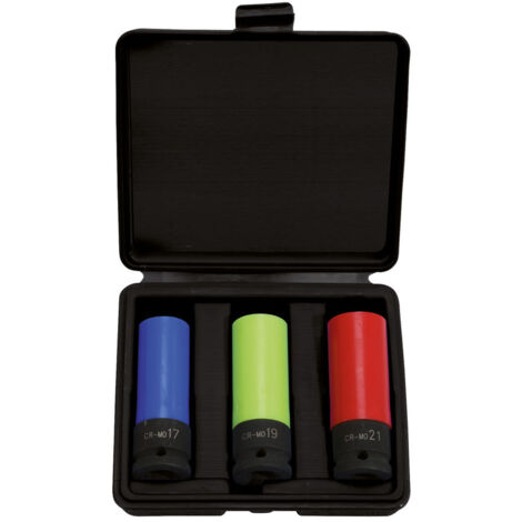 Kstools – Coffret de douilles à chocs longues 6 pans – 3 pièces pour jantes aluminium – Acier Chrome Molybdène – Compatible clés à chocs