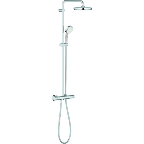 Grohe – Colonne de douche thermostatique 210 mm – Finition chrome – Douche de tête jet pluie – Flexible anti-torsion 1750 mm – Mitigeur Aquadimmer – 27922001