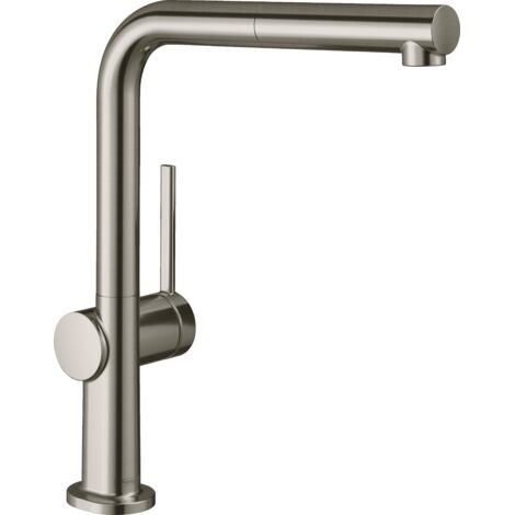 Hansgrohe – Mitigeur de cuisine bec en L avec douchette extractible 50 cm – Acier inoxydable – Débit 8 l/min sous 3 bars – 72808800