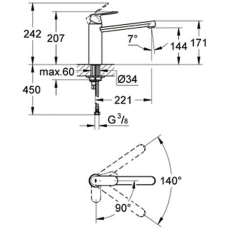 GROHE Mitigeur monocommande Evier Eurosmart Cosmopolitan Chromé 30199000
