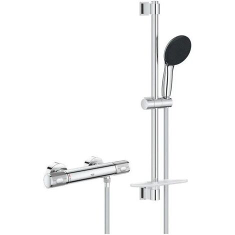 Grohe – Mitigeur thermostatique de douche chromé – Pommeau Vitalio Start 110 avec 3 jets – Barre de douche 60 cm – Flexible lisse – 34791001