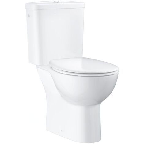 Grohe – WC à poser sans bride – Cuvette en porcelaine vitrifiée – Abattant frein de chute déclipsable – Sortie horizontale – Volume de chasse 3/6L