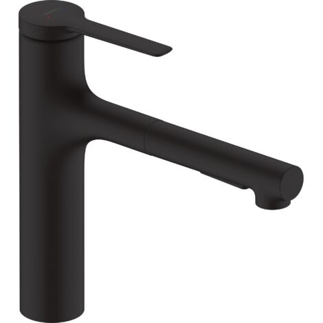 Hansgrohe – Mitigeur de cuisine avec douchette extractible 0,5m – 2 jets noir mat – Bec orientable 150° – Débit 8,2 l/min – 74801670