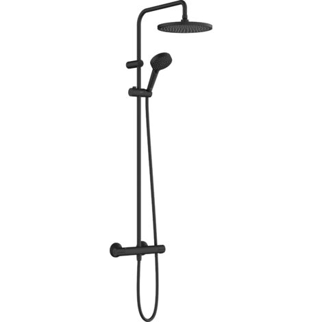 Hansgrohe – Colonne de douche thermostatique Showerpipe 240 – Douche de tête 240mm Rain – 2 jets – EcoSmart – Noir mat – 26428670