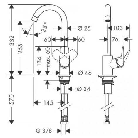 HANSGROHE Mitigeur de cuisine 260 1 jet chromé Logis M31
