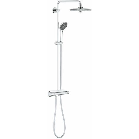 Colonne de bain/douche thermostatique avec pommeau + douchette 3 jets +  flexible + barre réglable, Grohe Vitalio Joy System 260