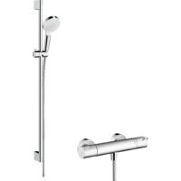 Hansgrohe – Colonne de douche thermostatique avec douchette à main – Jet Rain et IntenseRain – Barre de douche 90 cm – Flexible 1,6 m – 27813400