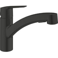 Grohe – Mitigeur évier noir mat avec douchette extractible – 2 jets – Cartouche céramique 35 mm – Limiteur de débit ajustable – Bec pivotant 90°